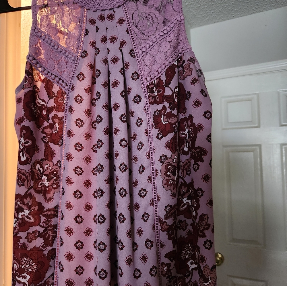 Juniors xhilaration purple high neck top with flowery detail